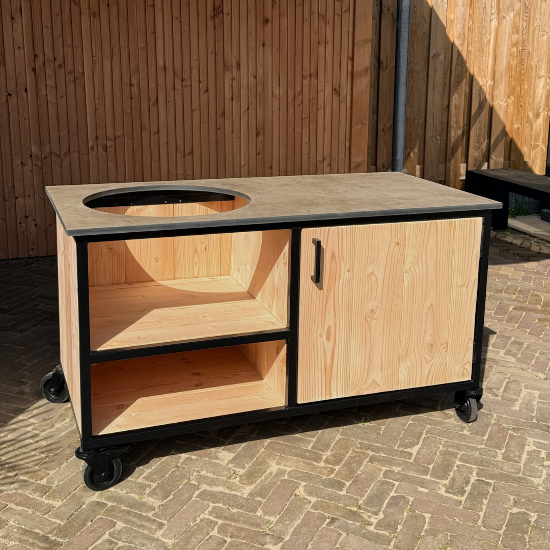Buitenkeuken Douglas en staal met opbergkast en Taupe HPL werkblad - Lengte 150 cm - Afbeelding 2